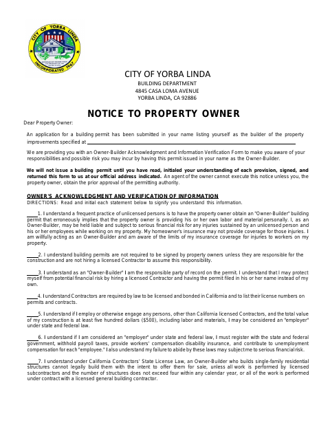 First page of the Owner-Builder Declaration