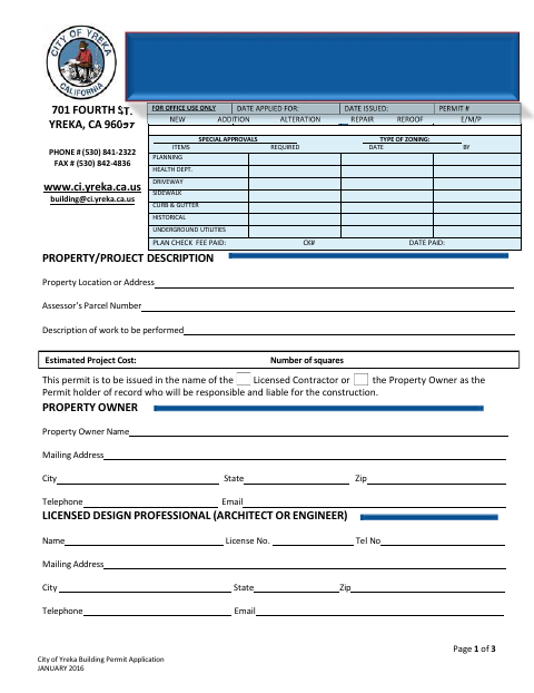 First page of the Building Permit Application