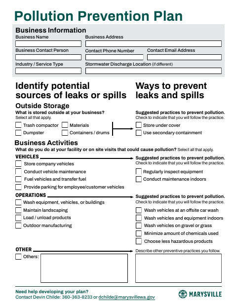 First page of the Pollution Prevention Plan