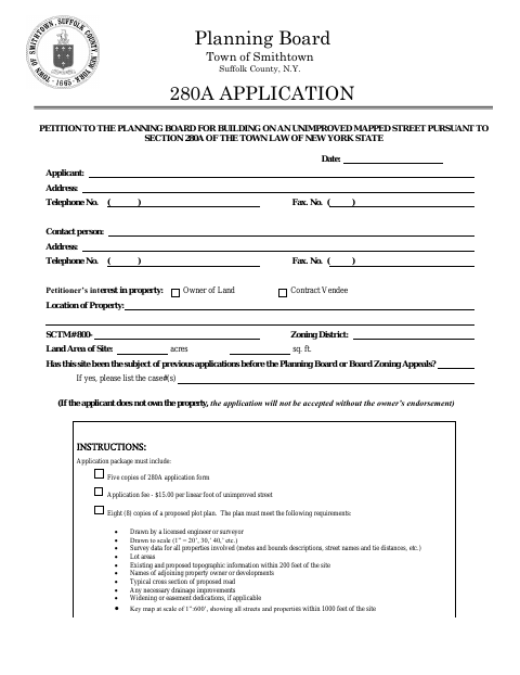 First page of the 280A Application for Building on an Unimproved Mapped Street