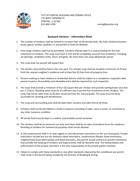 First page of the Backyard Chicken Permit Application