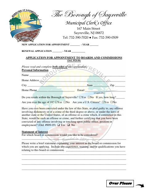 First page of the Application for Appointment to Boards and Commissions