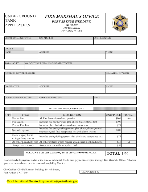 First page of the Underground Storage Tank Application