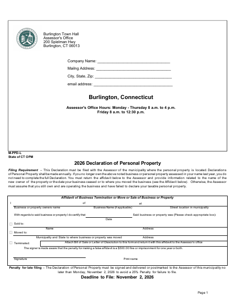 First page of the Personal Property Declaration Full Long Form