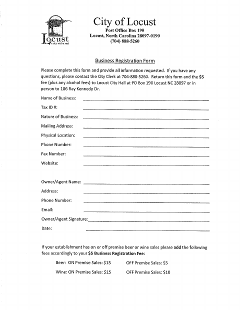First page of the Business Registration Form