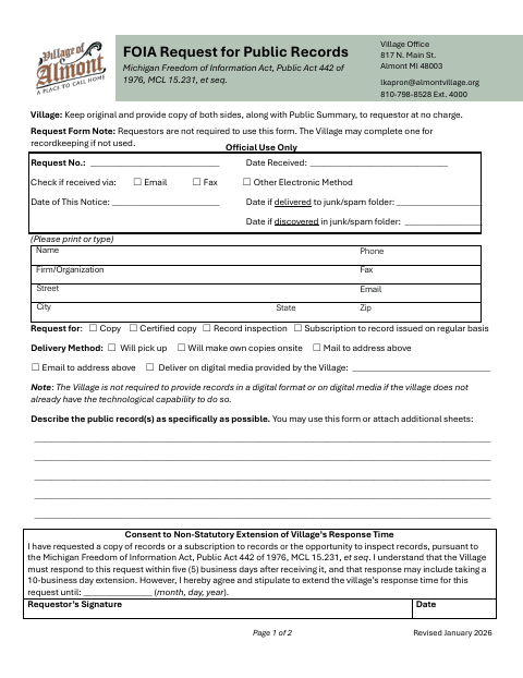 First page of the FOIA Request for Public Records