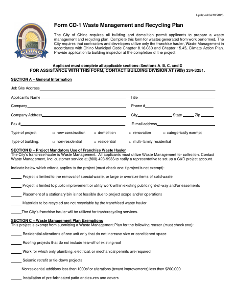 First page of the Waste Management and Recycling Plan