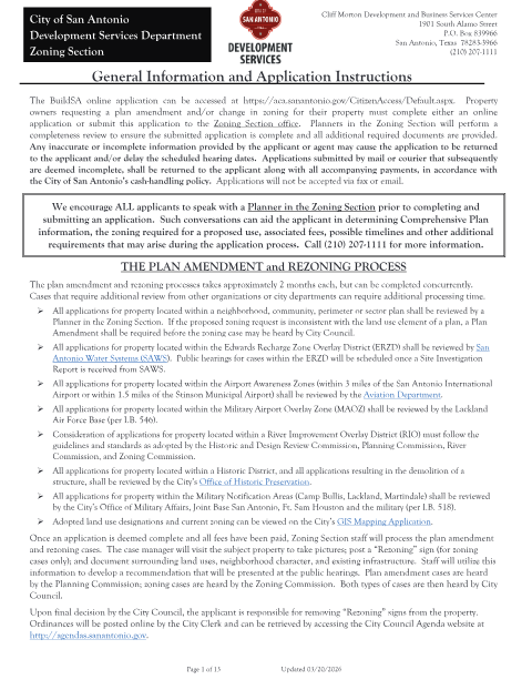 First page of the Zoning and Plan Amendment Application