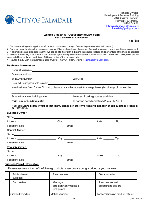First page of the Zoning Clearance - Occupancy Review Form