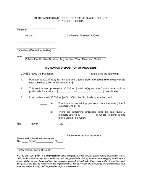 First page of the Motion on Disposition of Proceeds