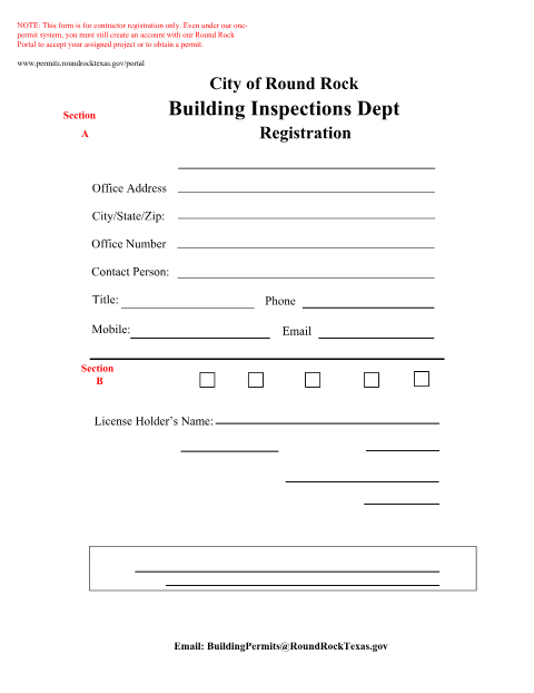 First page of the Building Inspections Contractor Registration Sheet