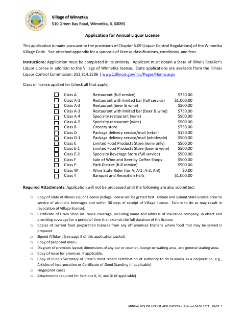 First page of the Annual Liquor License Application