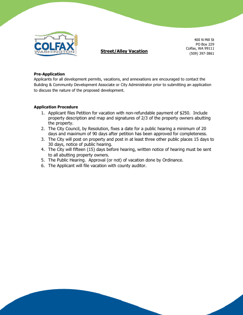First page of the Street/Alley Vacation Petition