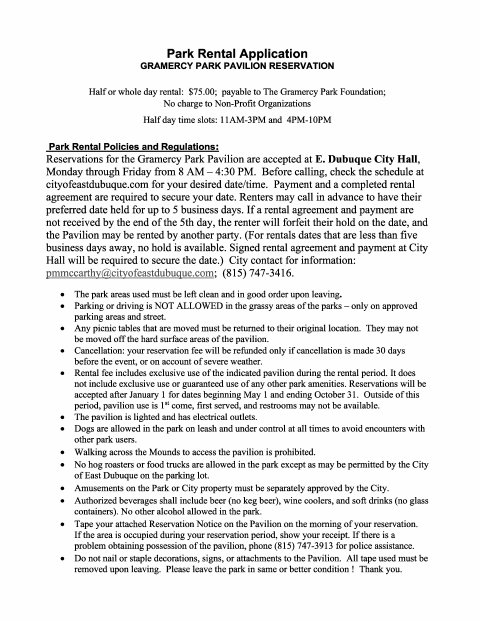 First page of the Gramercy Park Pavilion Rental Application