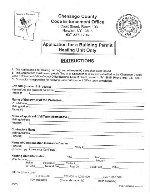 First page of the Heating Permit Application