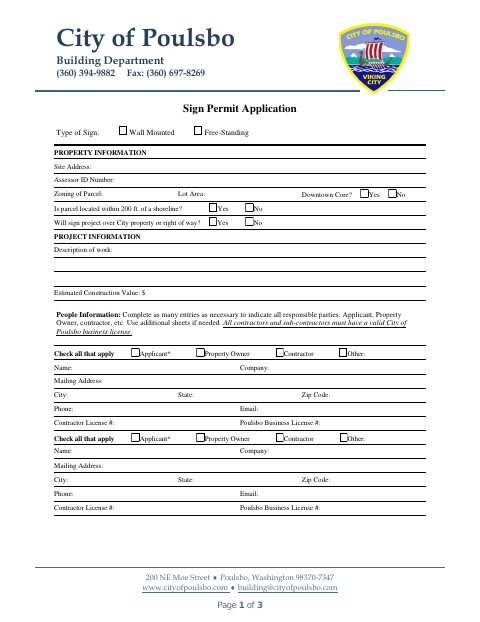 First page of the Sign Permit Application