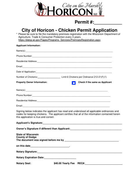 First page of the Chicken Permit Application
