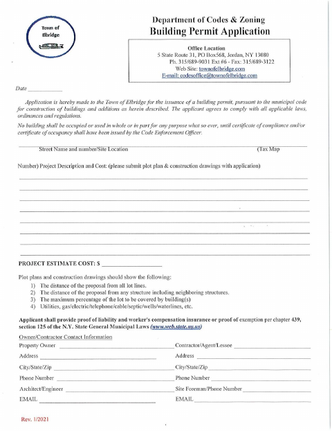 First page of the Building Permit Application