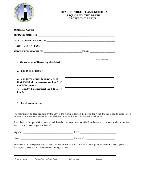 First page of the Liquor By The Drink Excise Tax Return