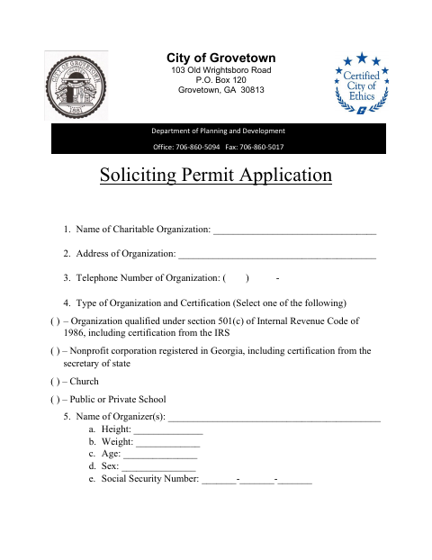 First page of the Soliciting Permit Application