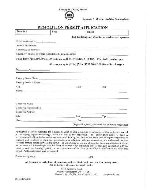 First page of the Demolition Permit Application