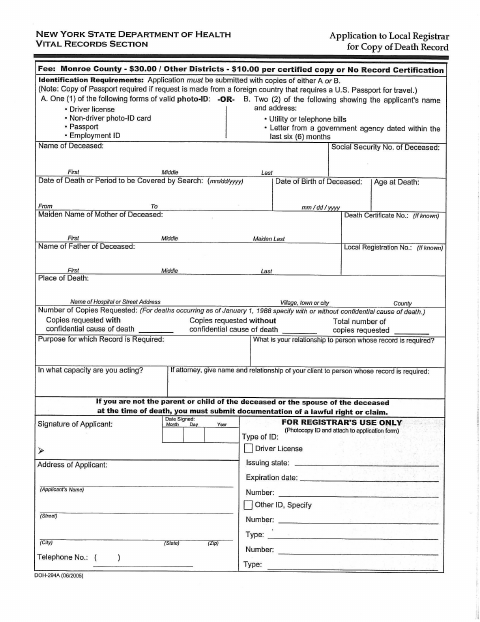 First page of the Death Certificate Application
