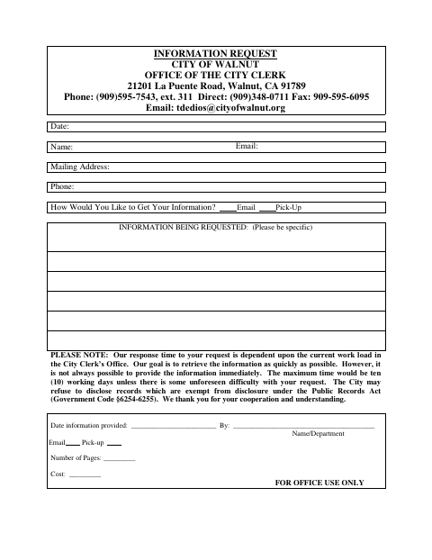 First page of the Public Records Request Form