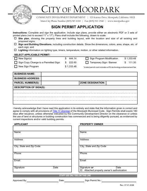 First page of the Sign Permit Application