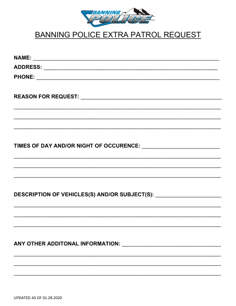 First page of the Police Extra Patrol Request