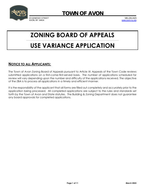 First page of the Use Variance Application