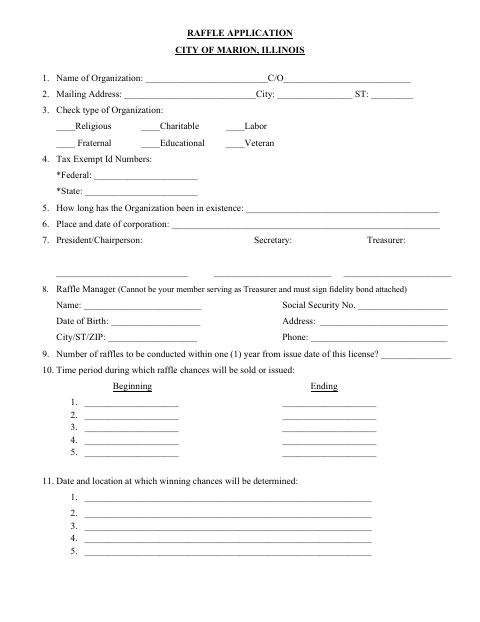 First page of the Raffle Application