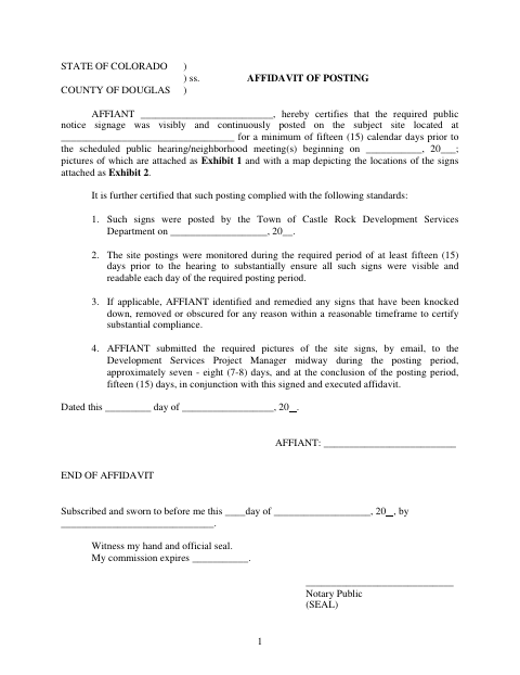 First page of the Affidavit of Posting