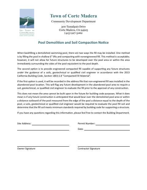 First page of the Pool Demolition and Soil Compaction Notice