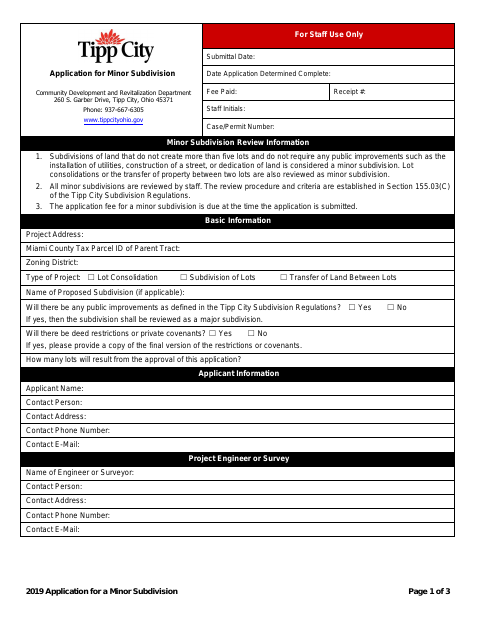 First page of the Application for a Minor Subdivision