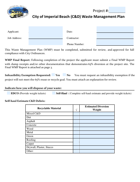 First page of the Construction and Demolition Waste Management Plan