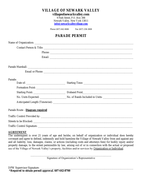 First page of the Parade Permit