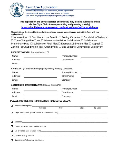 First page of the Land Use Application