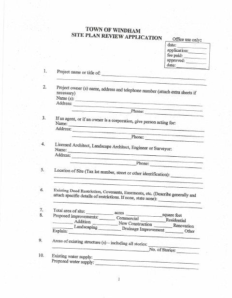 First page of the Site Plan Review Application With Checklist
