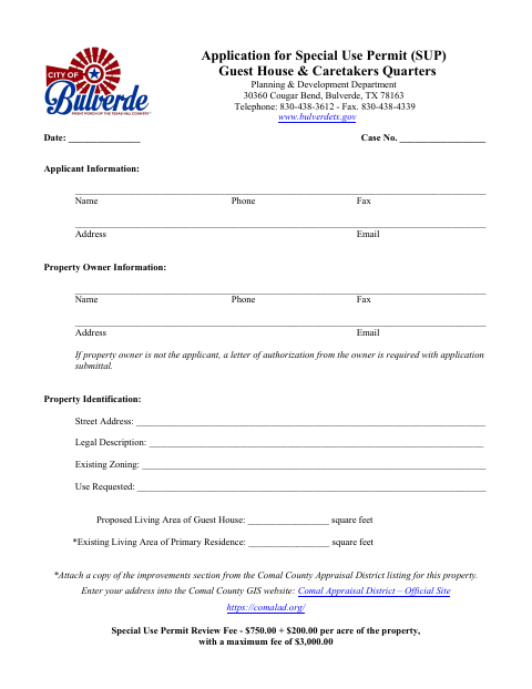 First page of the Guest House Special Use Permit Application