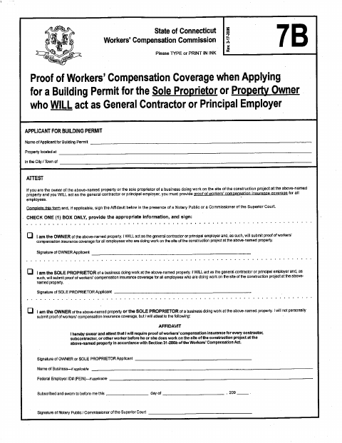 First page of the Proof of Workers’ Compensation Coverage