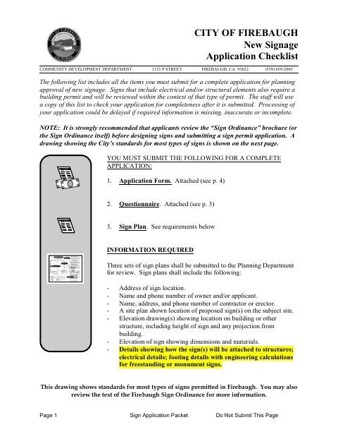 First page of the New Signage Application