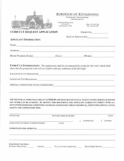 First page of the Curb Cut Request Application