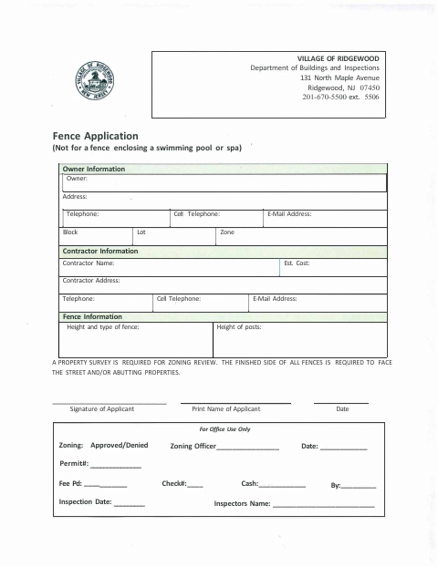 First page of the Fence Application