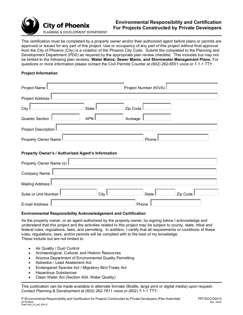 First page of the Environmental Responsibility and Certification