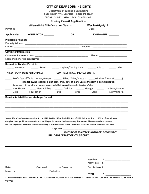 First page of the Zoning Permit Application