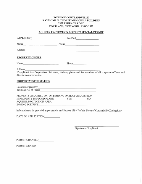 First page of the Aquifer Protection District Special Permit