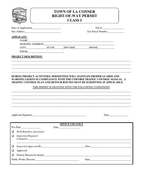 First page of the Right-of-Way Permit Class I