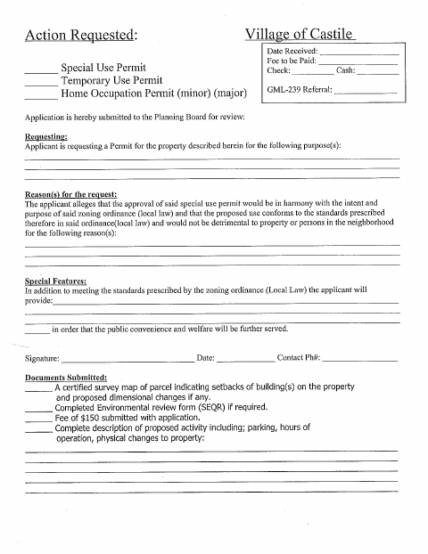 First page of the Village Permit Application