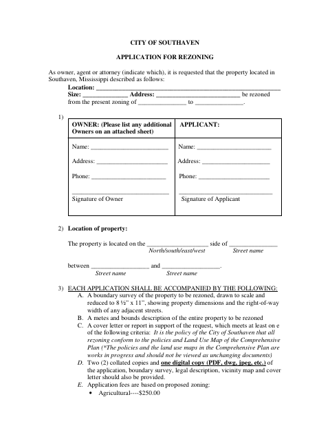 First page of the Rezoning Application