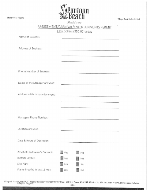First page of the Amusement, Carnival, and Entertainments Permit